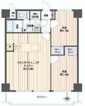 Floor plan. 2LDK, Price 24,900,000 yen, Footprint 57.6 sq m , Balcony area 10.01 sq m
