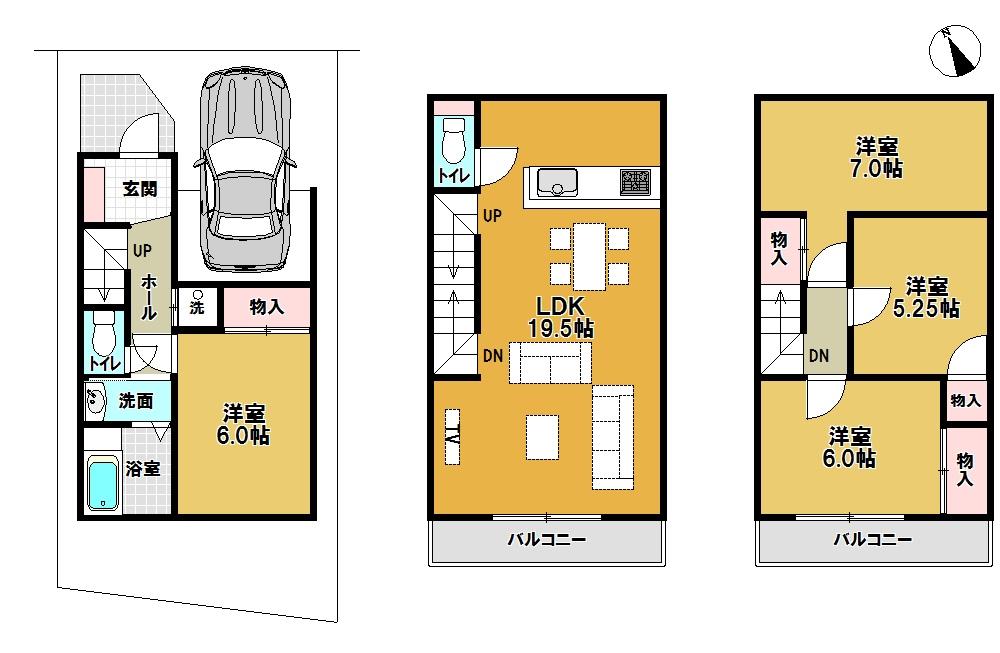 Floor plan. 33,800,000 yen, 4LDK, Land area 62.45 sq m , Building area 110.54 sq m 1 floor ・ Second floor ・ 3 floor Floor Plan