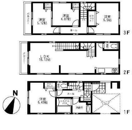 Floor plan. (3 Building), Price 32,800,000 yen, 4LDK, Land area 94.01 sq m , Building area 112.79 sq m