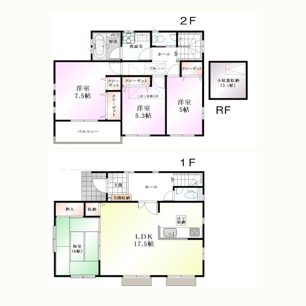 Floor plan. (Building 2), Price 36,800,000 yen, 4LDK, Land area 105.55 sq m , Building area 102.27 sq m
