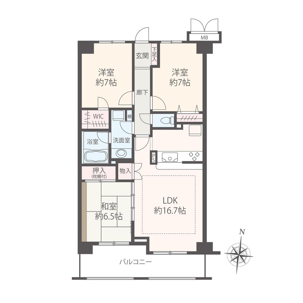 Floor plan. 3LDK + S (storeroom), Price 28.8 million yen, Occupied area 81.52 sq m , Large 3SLDK of balcony area 12.27 sq m about 85 sq m! Facing south!