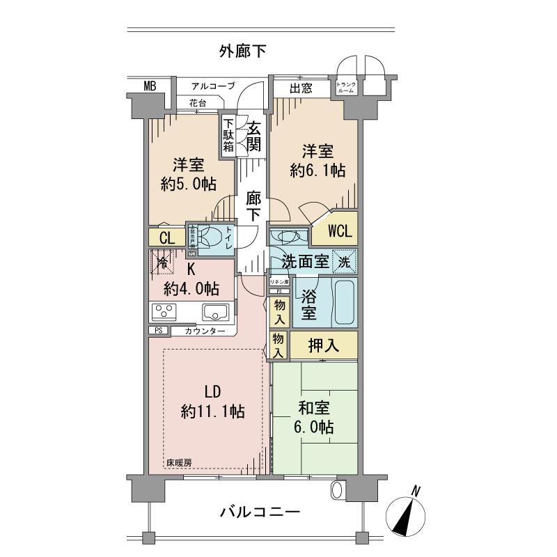Floor plan. 3LDK, Price 27.5 million yen, Occupied area 71.12 sq m , Balcony area 11.43 sq m 3LDK