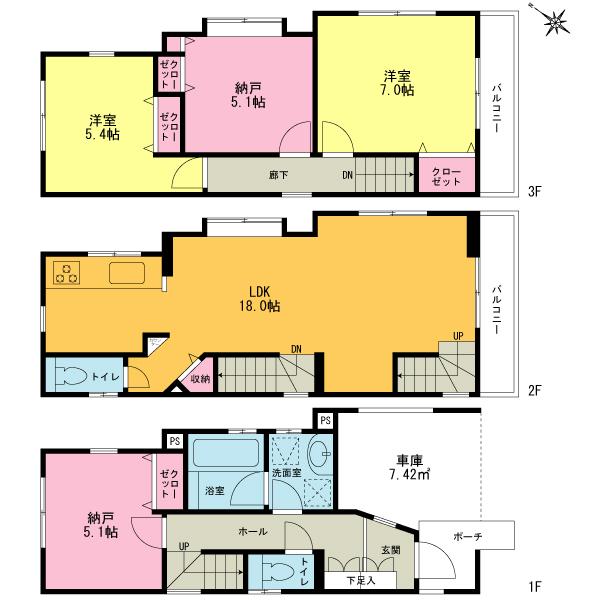 Floor plan. (Building 2), Price 37,800,000 yen, 2LDK+2S, Land area 59.81 sq m , Building area 109.65 sq m