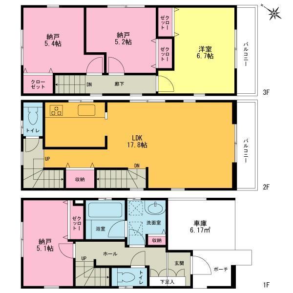 Floor plan. (1 Building), Price 36.5 million yen, 1LDK+3S, Land area 59.73 sq m , Building area 109.35 sq m