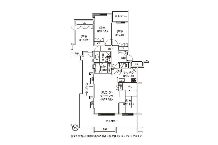 Floor plan. 4LDK, Price 59,800,000 yen, Occupied area 93.14 sq m , Balcony area 36.4 sq m