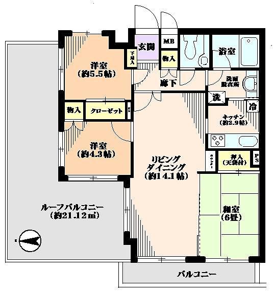 Floor plan. 3LDK, Price 28 million yen, Occupied area 71.57 sq m , Balcony area 6.6 sq m