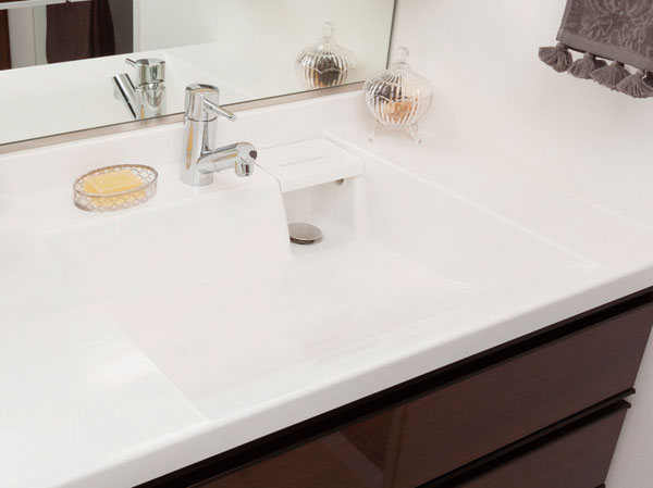 Bathing-wash room. Wash bowl integrated counter