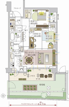 Other. My style of about 2.4m × about 1.0m × depth of about 50cm ・ Private garden plan proposed the Garden. Also we have established slop sink in the terrace. (A2 type furniture arrangement example. furniture ・ Furniture etc. are not included in the sale price. )