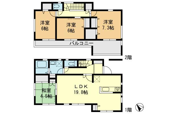 Floor plan. 54,958,000 yen, 4LDK, Land area 141.24 sq m , Building area 104.74 sq m