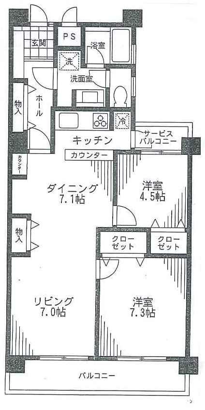 Floor plan. 2LDK, Price 25,800,000 yen, Occupied area 68.66 sq m , Balcony area 12.22 sq m