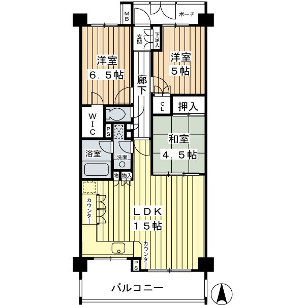 Floor plan. 3LDK, Price 26 million yen, Occupied area 71.97 sq m , Is 3LDK balcony area 10.22 sq m L type kitchen adopted. The kitchen is large, Also because there is a bright spot on the balcony side, It is recommended floor plan for those who are the household chores.