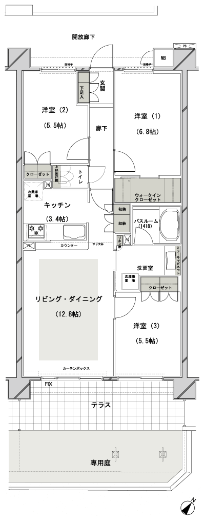 Floor: 3LDK + WIC, the occupied area: 74.34 sq m