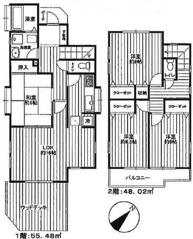 Floor plan. 35,800,000 yen, 4LDK, Land area 116.22 sq m , Building area 103.5 sq m with a wood deck 4LDK