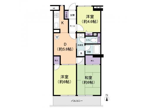 Floor plan. 3DK, Price 18.5 million yen, Occupied area 53.97 sq m , Balcony area 6.48 sq m
