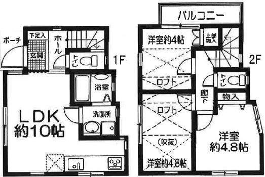 Floor plan. 32,800,000 yen, 3LDK, Land area 71.94 sq m , Building area 57.31 sq m 2 floor of two rooms in the loft comes with high ceilings, There is a feeling of freedom