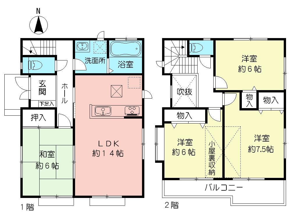 Floor plan. (1 Building), Price 41,800,000 yen, 4LDK, Land area 141.24 sq m , Building area 94.4 sq m