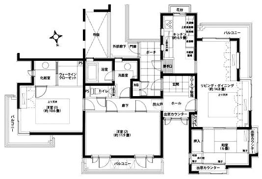 Floor plan. 3LDK, Price 65 million yen, Footprint 115.11 sq m , Balcony area 19.04 sq m