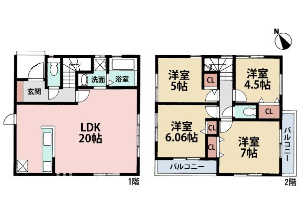 Floor plan. (1 Building), Price 40,800,000 yen, 4LDK, Land area 125.08 sq m , Building area 118.57 sq m