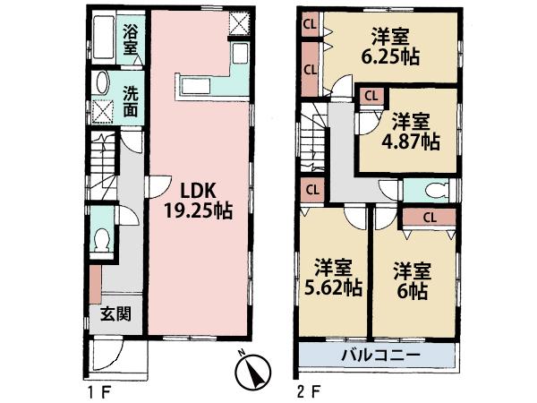 Floor plan. (Building 2), Price 37,800,000 yen, 4LDK, Land area 127.61 sq m , Building area 100.2 sq m