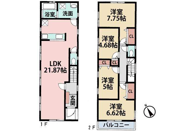 Floor plan. (3 Building), Price 34,800,000 yen, 4LDK, Land area 142.27 sq m , Building area 104.34 sq m