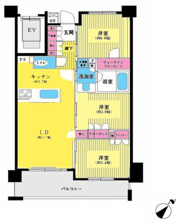 Floor plan. 3LDK, Price 32 million yen, Occupied area 67.05 sq m , Balcony area 10.81 sq m 3LDK
