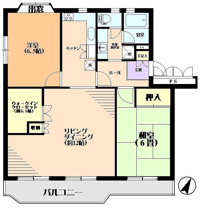 Floor plan. 2LDK, Price 20.8 million yen, Footprint 68.3 sq m , Balcony area 8.95 sq m