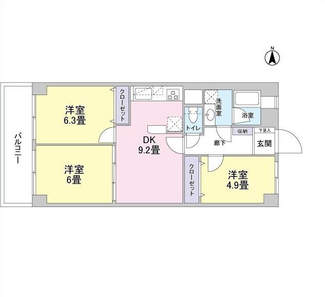 Floor plan. 3LDK, Price 20.8 million yen, Occupied area 61.28 sq m , Balcony area 7.84 sq m