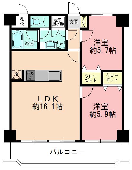 Floor plan. 2LDK, Price 24,900,000 yen, Footprint 57.6 sq m , Balcony area 10.01 sq m