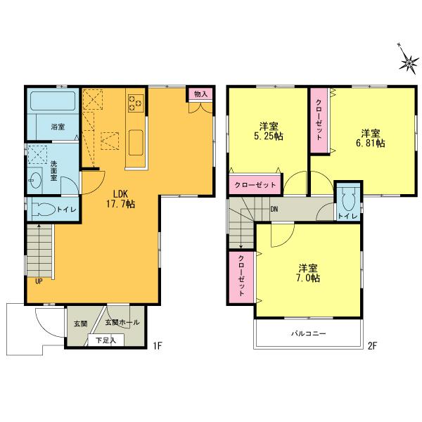 Floor plan. (1 Building), Price 35,500,000 yen, 3LDK, Land area 74.48 sq m , Building area 85.14 sq m