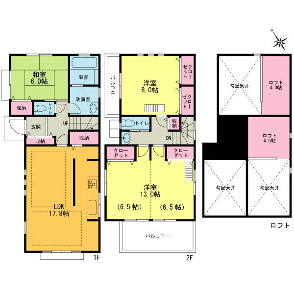 Floor plan. (East Building), Price 42,800,000 yen, 3LDK, Land area 137.6 sq m , Building area 137.8 sq m