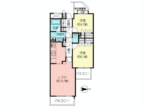 Floor plan. 2LDK, Price 23.8 million yen, Occupied area 57.14 sq m , Balcony area 7.45 sq m of Mato