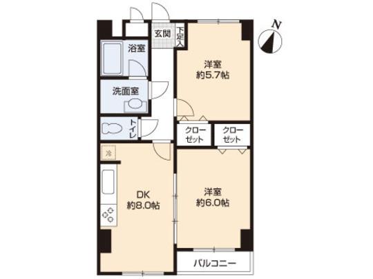 Floor plan. 2DK, Price 18,800,000 yen, Occupied area 46.17 sq m , Balcony area 2.43 sq m floor plan