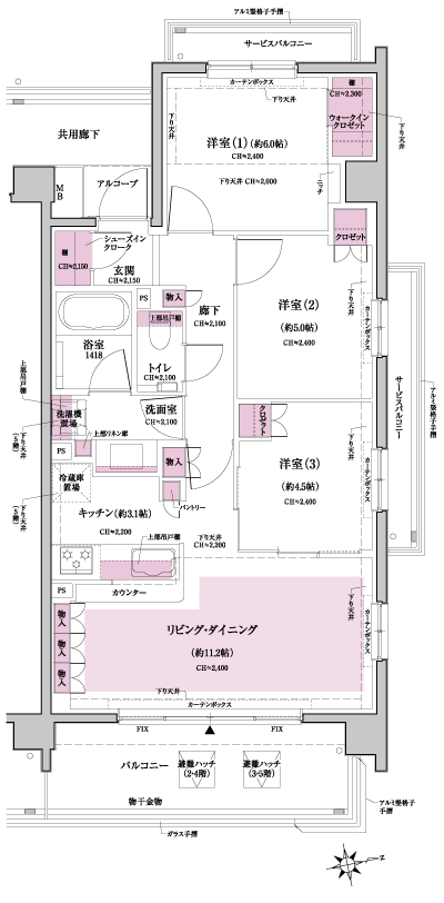  ■ J type ・ 3LDK+WIC+SIC Occupied area / 68.55 sq m  Balcony area / 10.83 sq m