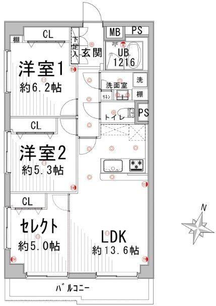 Floor plan. 3LDK, Price 24,700,000 yen, Footprint 69.3 sq m , Balcony area 6.77 sq m 2LDKor3LDK Free select possible