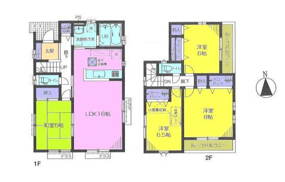 Floor plan. 35,800,000 yen, 4LDK, Land area 141.17 sq m , A building area of ​​99.63 sq m face-to-face kitchen LDK16 Pledge and the Japanese-style room 6 quires, Western-style 6 Pledge ・ Western-style 6.5 Pledge ・ Western-style is the floor plan of 4LDK of 8 quires.