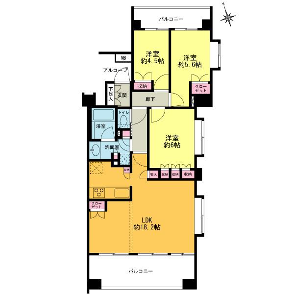 Floor plan. 3LDK, Price 26,900,000 yen, Occupied area 75.12 sq m , Balcony area 17.92 sq m