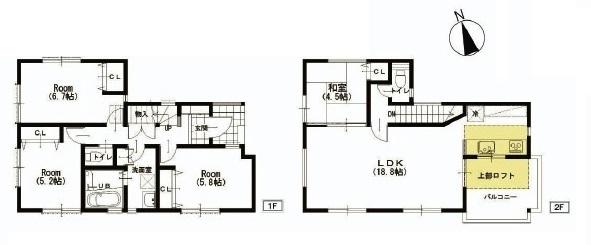 Floor plan. (Building 2), Price 53,958,000 yen, 4LDK, Land area 128.75 sq m , Building area 95.63 sq m