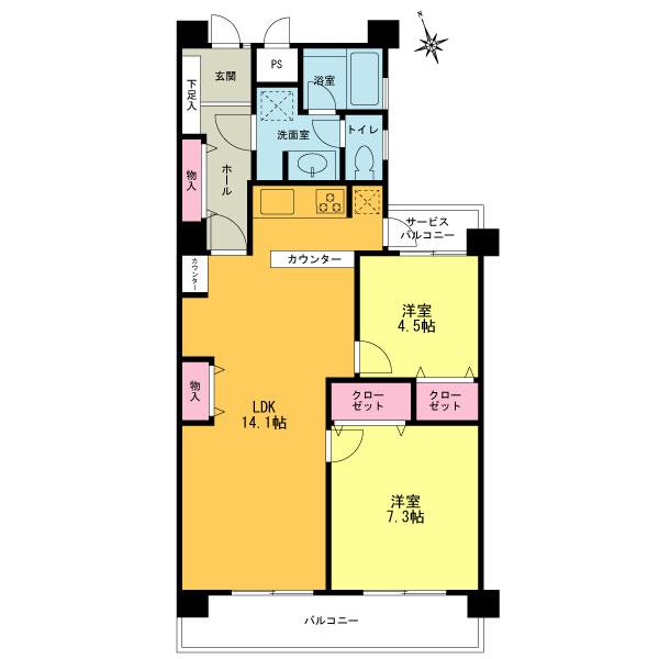 Floor plan. 2LDK, Price 25,800,000 yen, Occupied area 68.66 sq m , Balcony area 12.22 sq m 2LDK