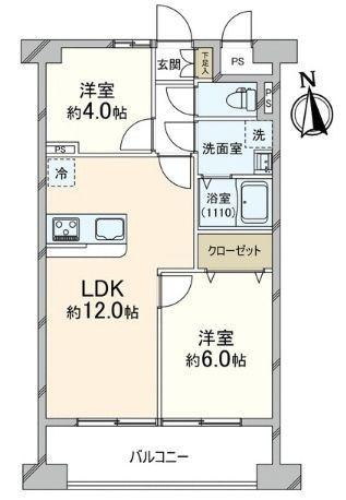 Floor plan. 2LDK, Price 23.8 million yen, Footprint 48.6 sq m , Balcony area 7.83 sq m