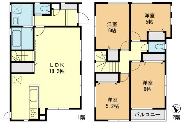 Floor plan. (3 Building), Price 54,958,000 yen, 4LDK, Land area 148.2 sq m , Building area 95.06 sq m