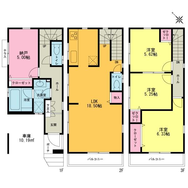 Floor plan. 33,800,000 yen, 3LDK+S, Land area 61.44 sq m , Building area 112.67 sq m