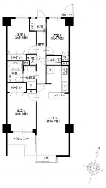 Floor plan. 3LDK, Price 24,900,000 yen, Occupied area 66.51 sq m , Balcony area 4.24 sq m