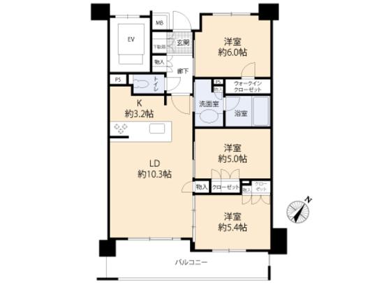 Floor plan. 3LDK, Price 32 million yen, Occupied area 67.05 sq m , Balcony area 10.81 sq m floor plan