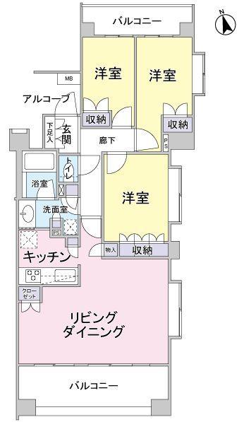 Floor plan. 3LDK, Price 24,950,000 yen, Occupied area 65.25 sq m , Balcony area 11.3 sq m