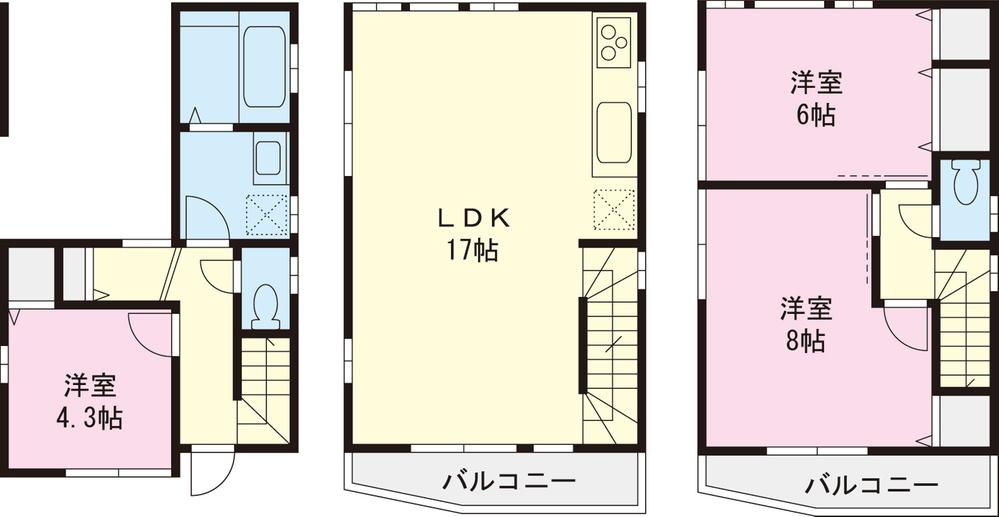Floor plan. (6 Building), Price 32,800,000 yen, 3LDK, Land area 53.52 sq m , Building area 84.05 sq m