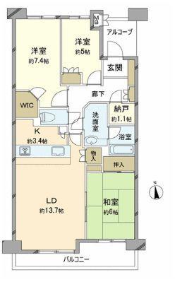 Floor plan. 3LDK+S, Price 45,900,000 yen, Occupied area 80.63 sq m , Balcony area 10.57 sq m