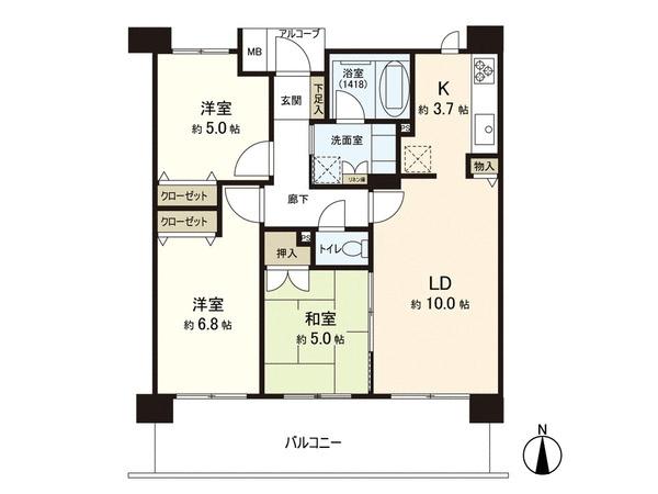 Floor plan. 3LDK, Price 39,800,000 yen, Occupied area 66.83 sq m , Balcony area 14.02 sq m fiscal Built 24 years! Viranu Saginuma!