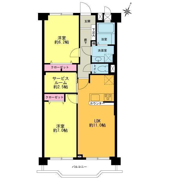 Floor plan. 2LDK+S, Price 26,900,000 yen, Occupied area 58.32 sq m , Balcony area 6.68 sq m