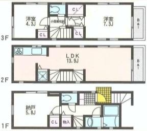 Floor plan. 25,800,000 yen, 2LDK + S (storeroom), Land area 44.09 sq m , Building area 80.63 sq m (2 May 2013) created