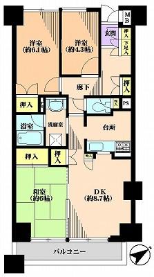 Floor plan. 3DK, Price 29,900,000 yen, Occupied area 67.48 sq m , Balcony area 5.8 sq m